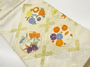 格天井に丸文・草花・古典柄模様織出し名古屋帯